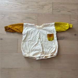 Winnie+crew yellow colorblock romper , size 18-24 month